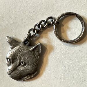 Vintage 1982 Rawcliffe Pewter Keychain "I Love Cats" Charm Pendant
